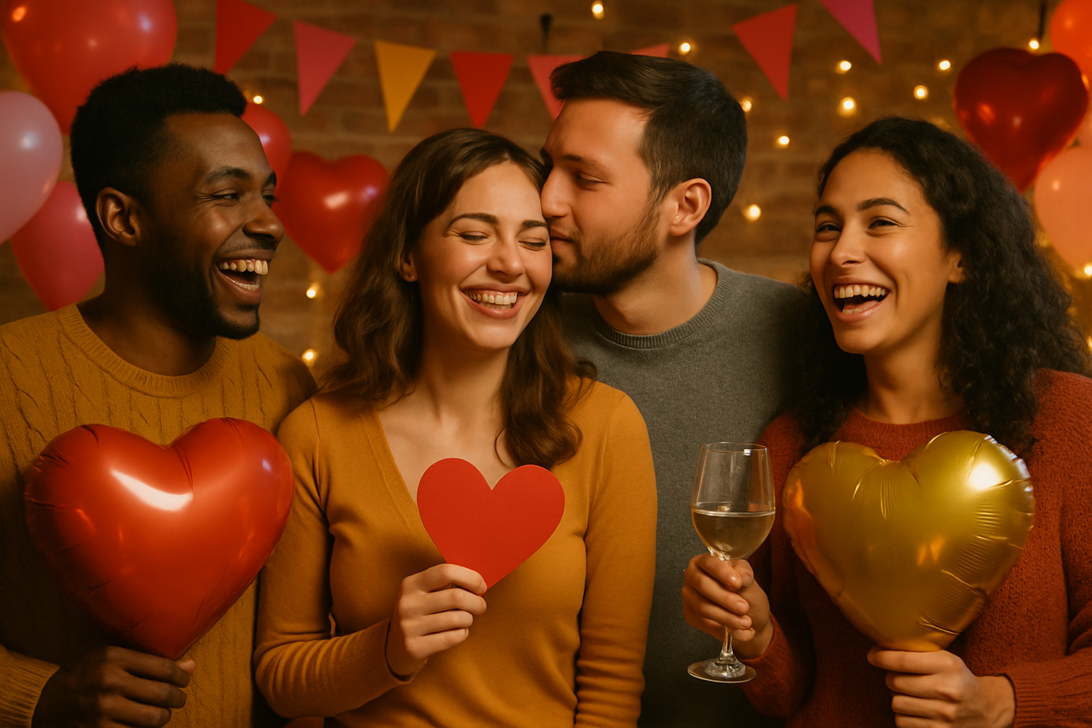Amics i parella celebrant l’amor i l’amistat en un ambient festiu